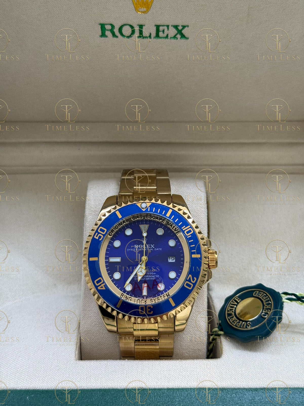 SEA-DWELLER gold , blue dial , oyster bracelet