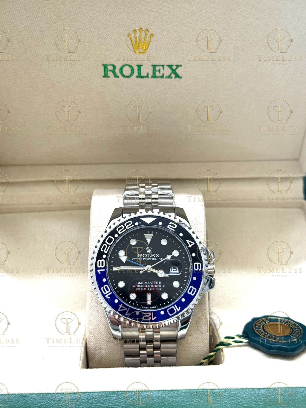 GMT MASTER II BATMAN silver , black dial, jubilee bracelet