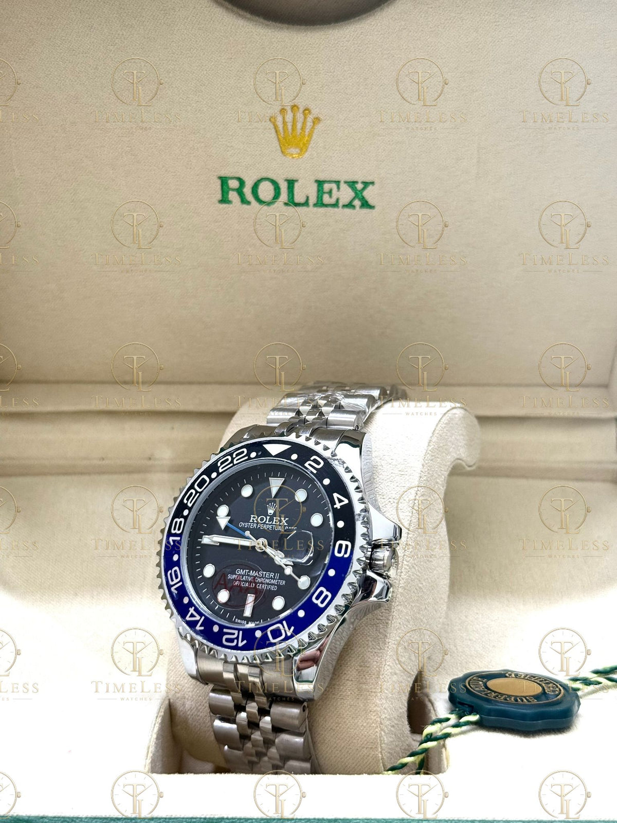 GMT MASTER II BATMAN silver , black dial, jubilee bracelet