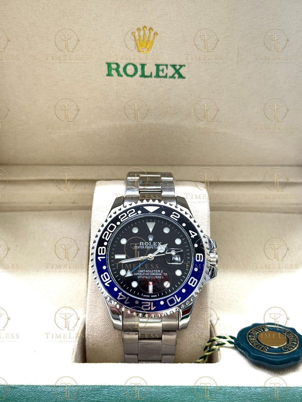 GMT MASTER II BATMAN silver , black dial , oyster bracelet
