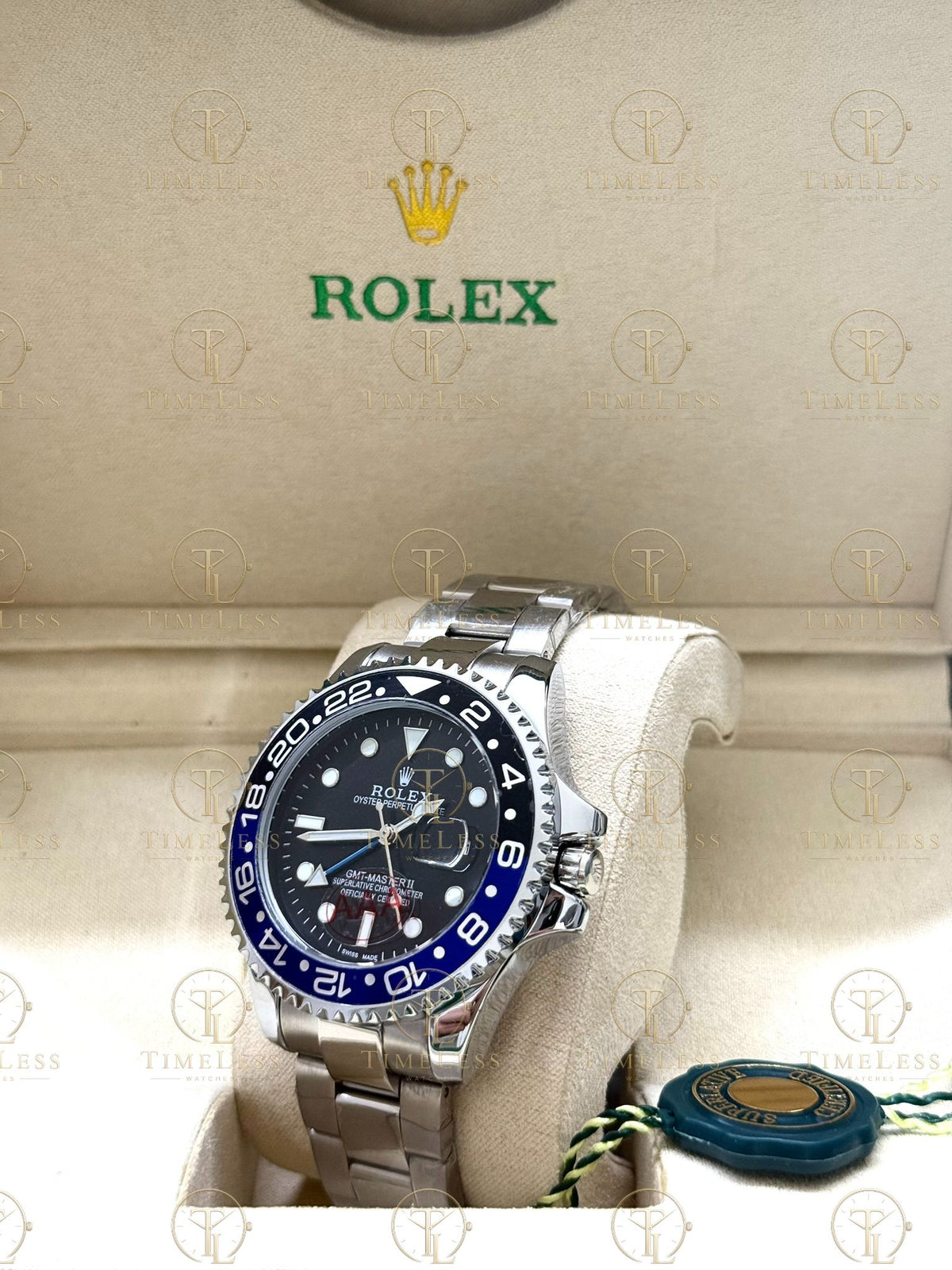 GMT MASTER II BATMAN silver , black dial , oyster bracelet