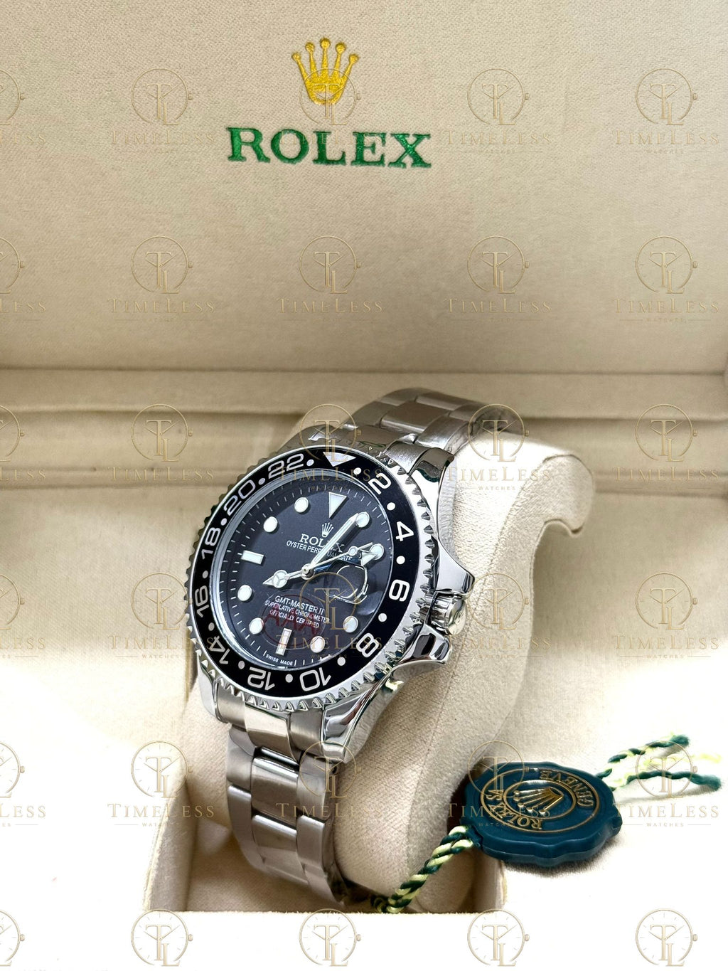 GMT MASTER II silver , black dial, oyster bracelet