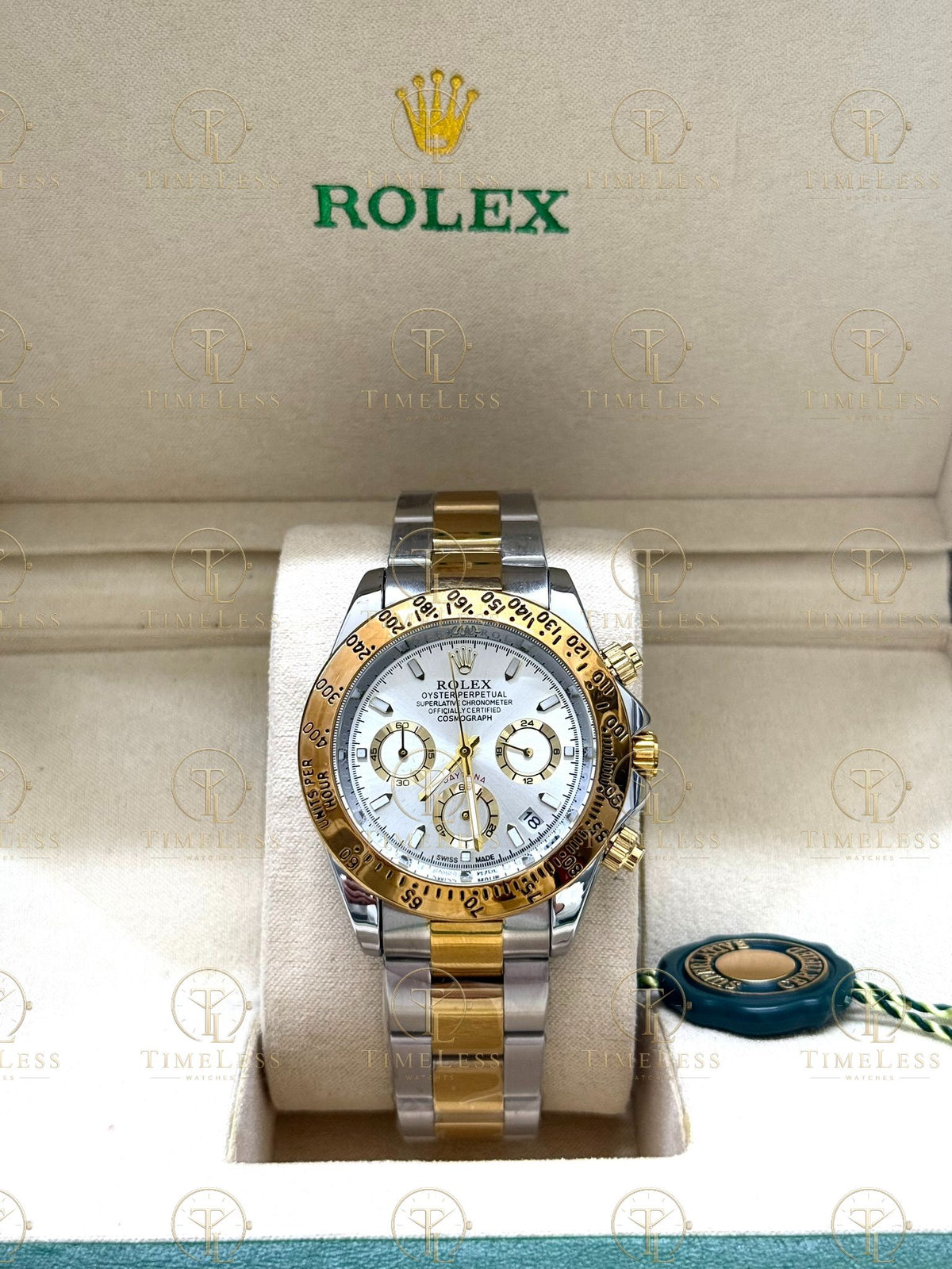 DAYTONA gold-silver , white dial , oyster bracelet