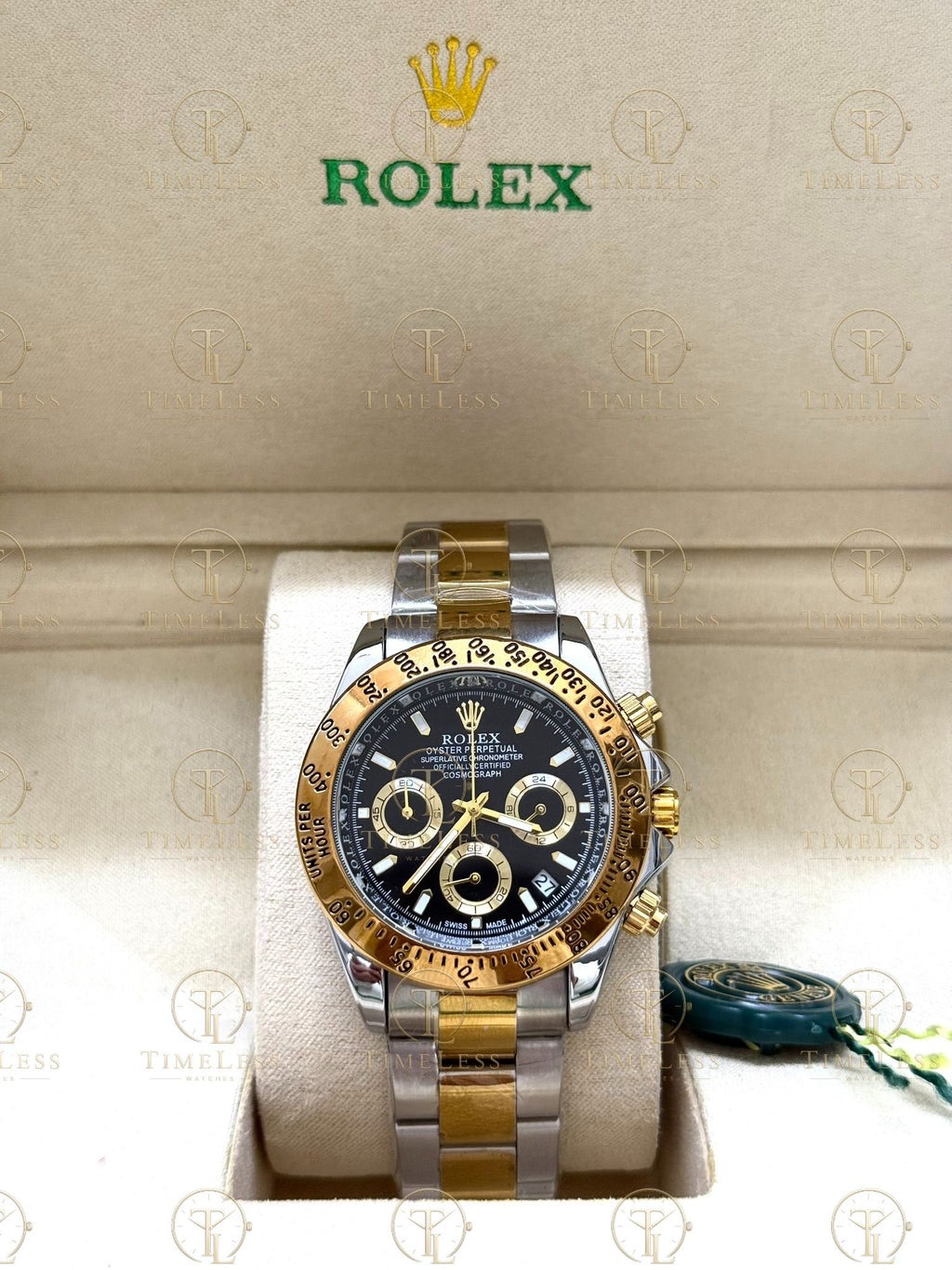 DAYTONA gold-silver , black dial , oyster bracelet