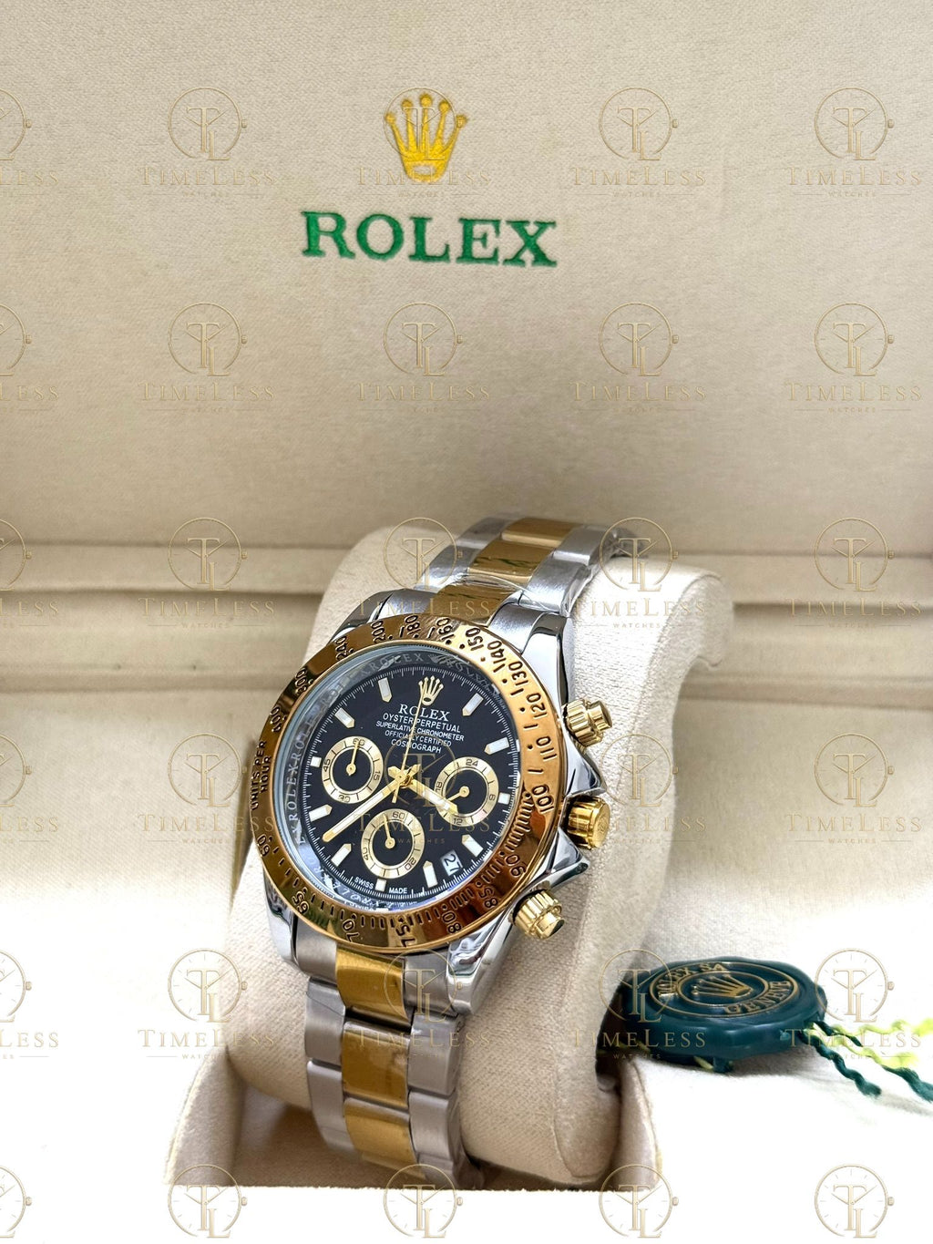 DAYTONA gold-silver , black dial , oyster bracelet