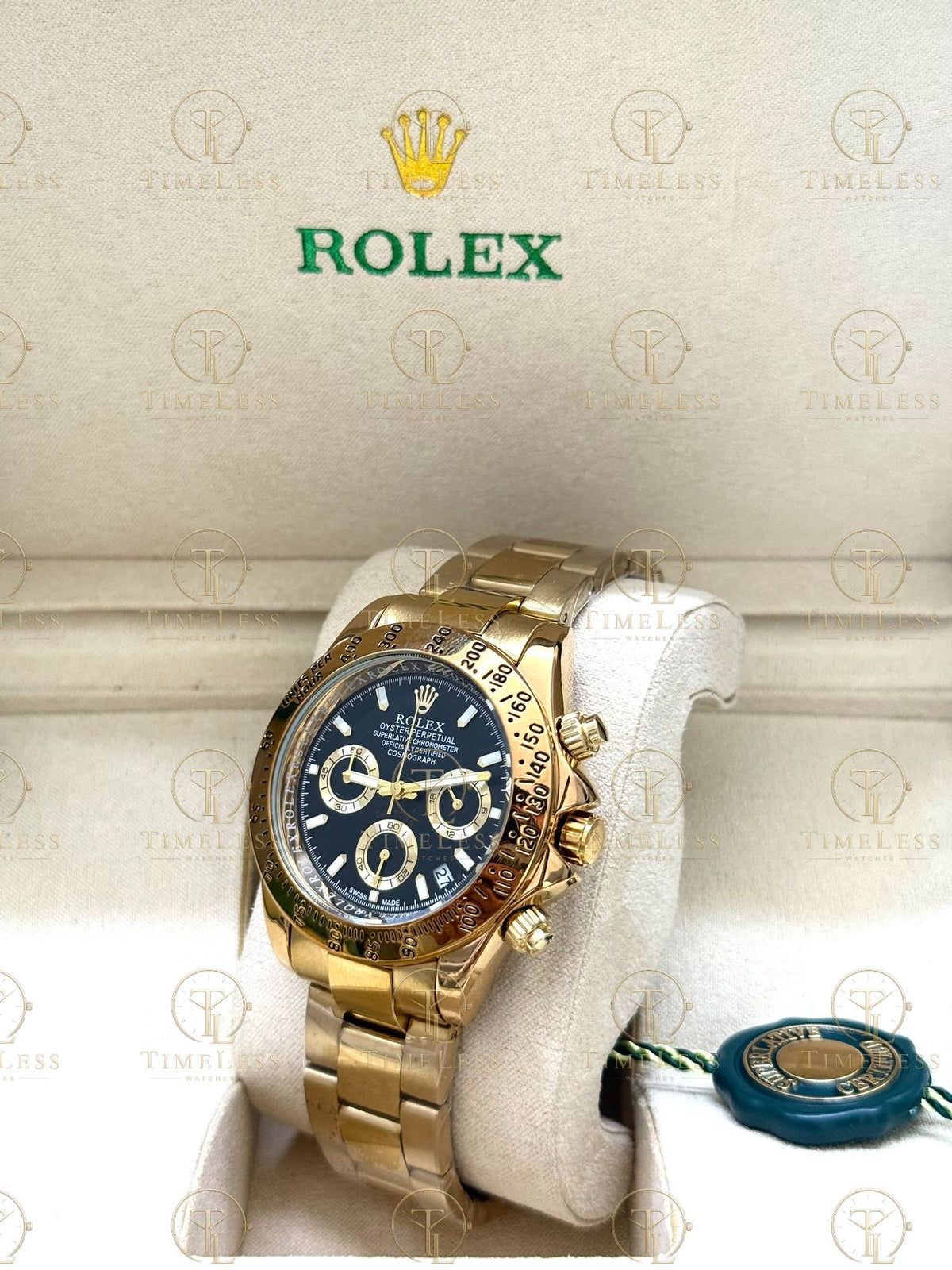 DAYTONA gold , black dial, oyster bracelet