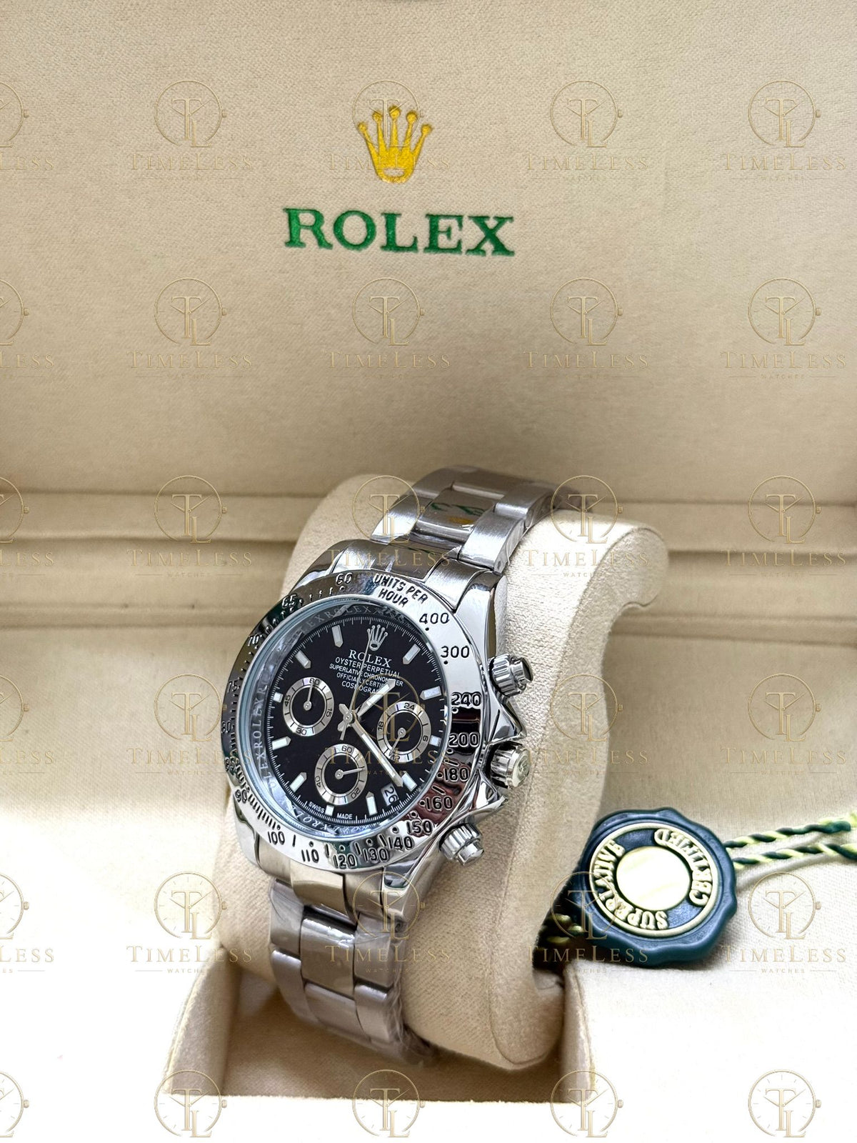 DAYTONA silver , black dial , oyster bracelet