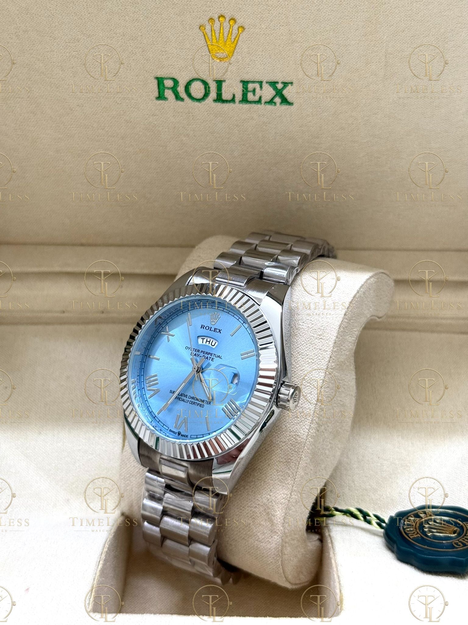 DAY-DATE silver , blue of the heaven roman dial , president bracelet