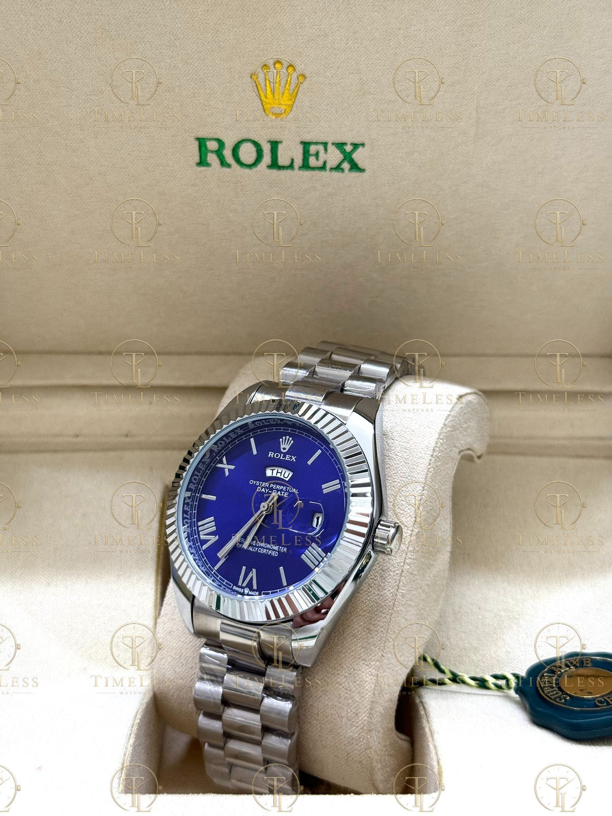 DAY-DATE silver , blue roman dial, president bracelet