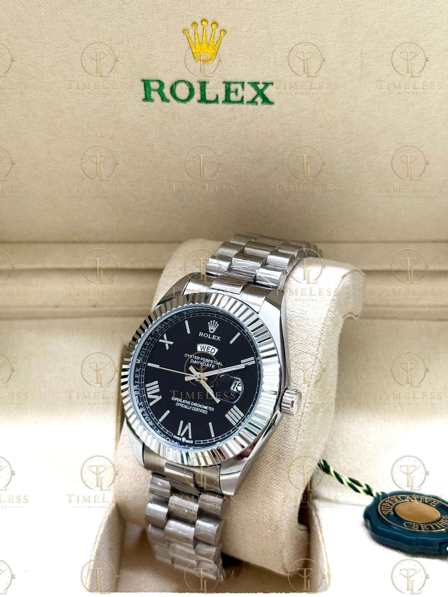 DAY-DATE silver , black roman dial , president bracelet