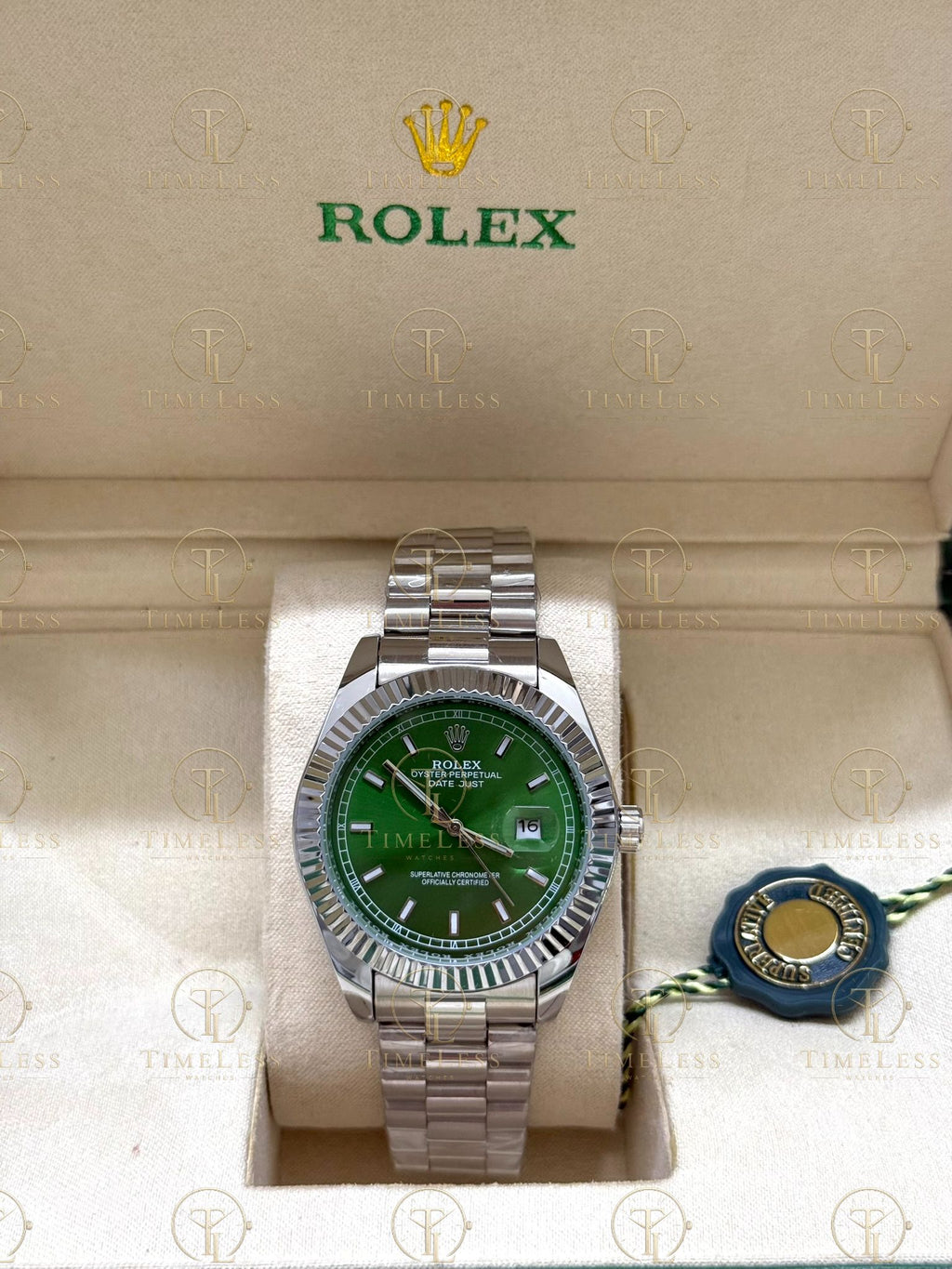 DATE JUST silver , green dial , president bracelet