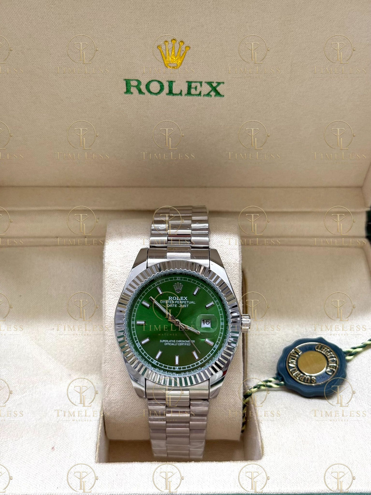 DATE JUST silver , green dial , president bracelet