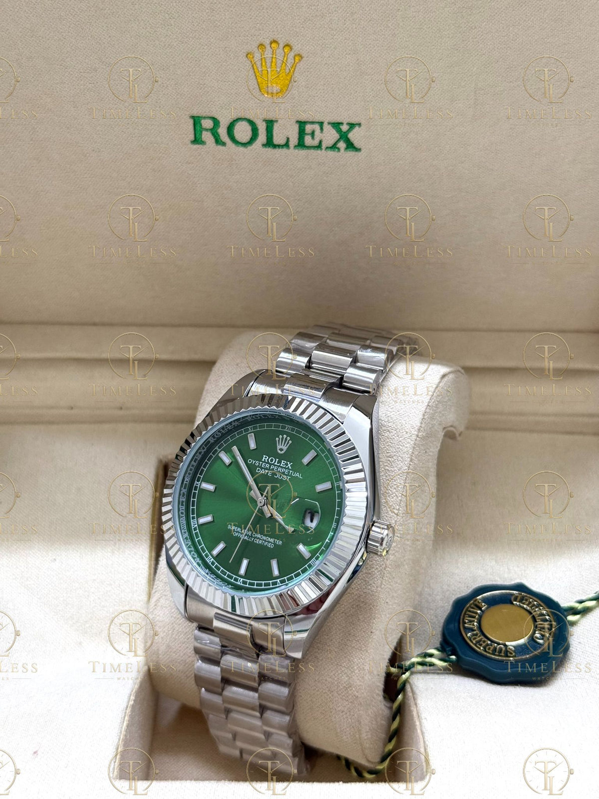 DATE JUST silver , green dial , president bracelet