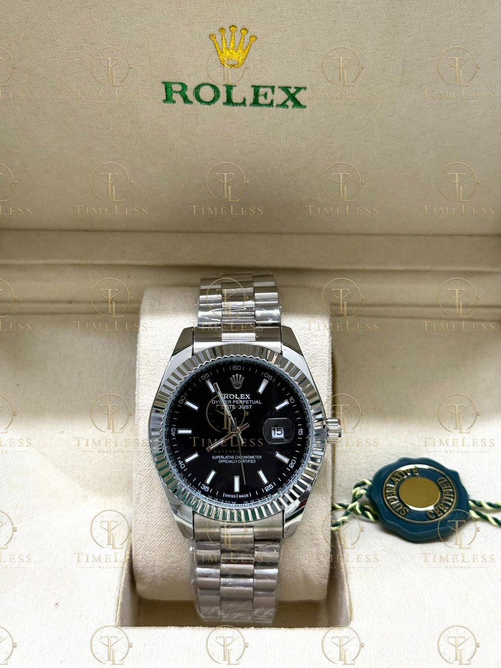 DATE JUST silver , black dial , president bracelet