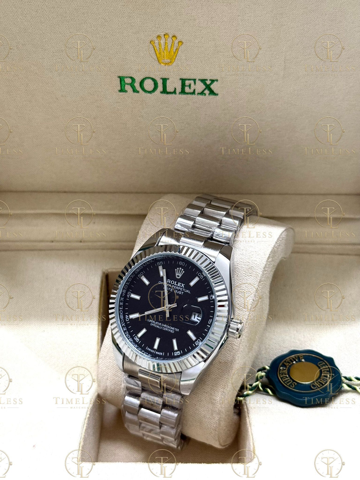 DATE JUST silver , black dial , president bracelet
