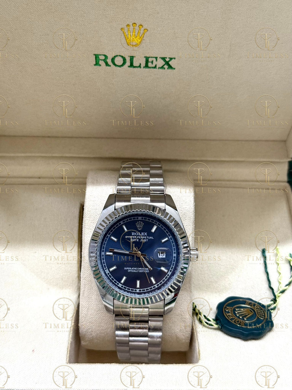 DATE JUST silver , blue dial , president bracelet