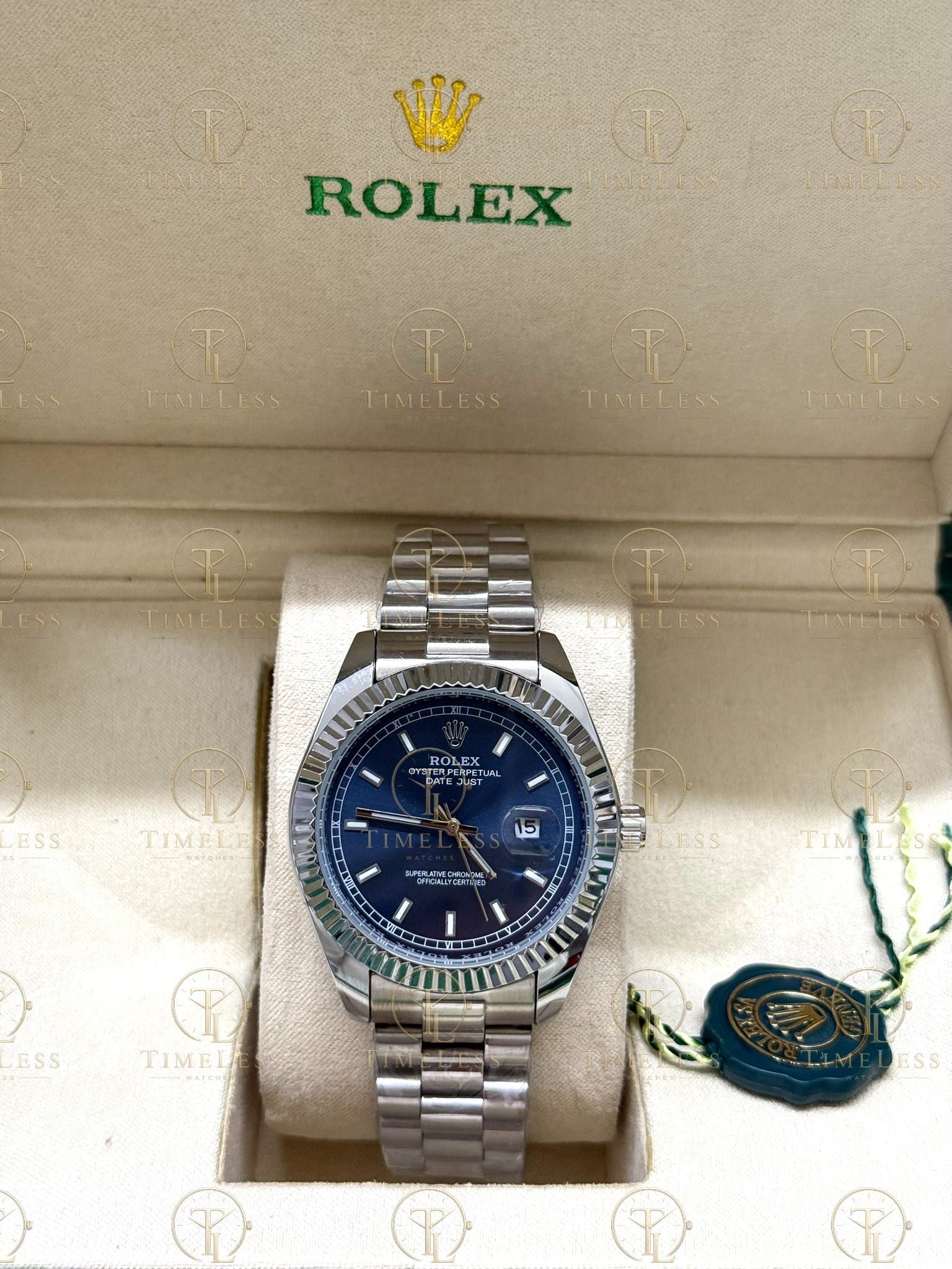 DATE JUST silver , blue dial , president bracelet
