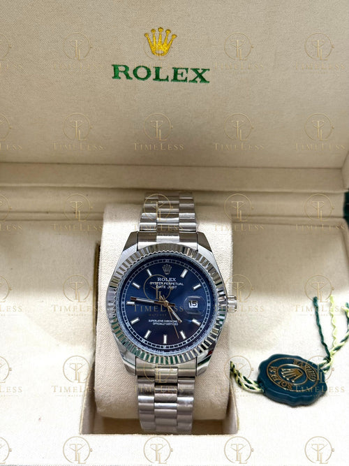 DATE JUST silver , blue dial , president bracelet