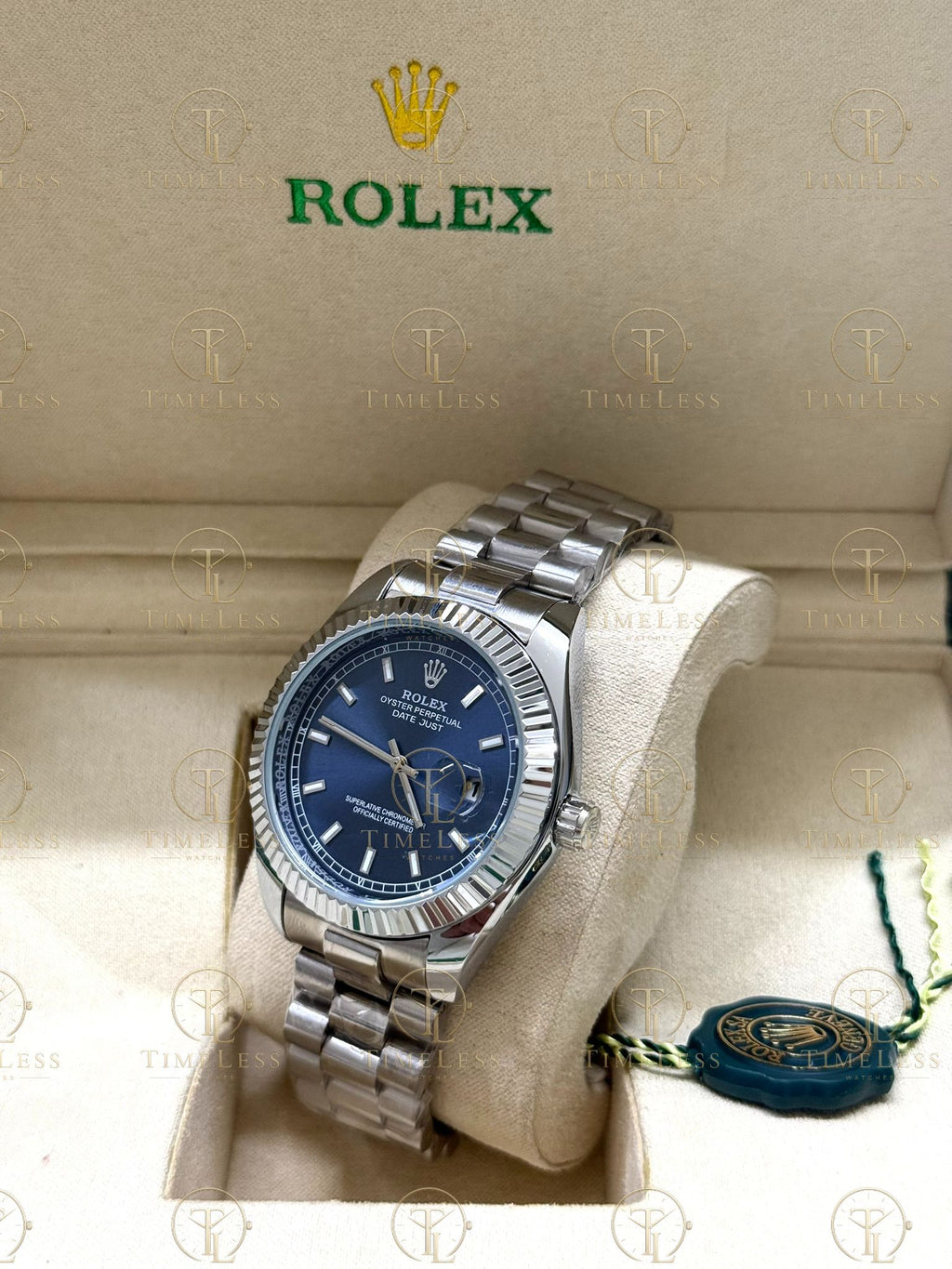 DATE JUST silver , blue dial , president bracelet