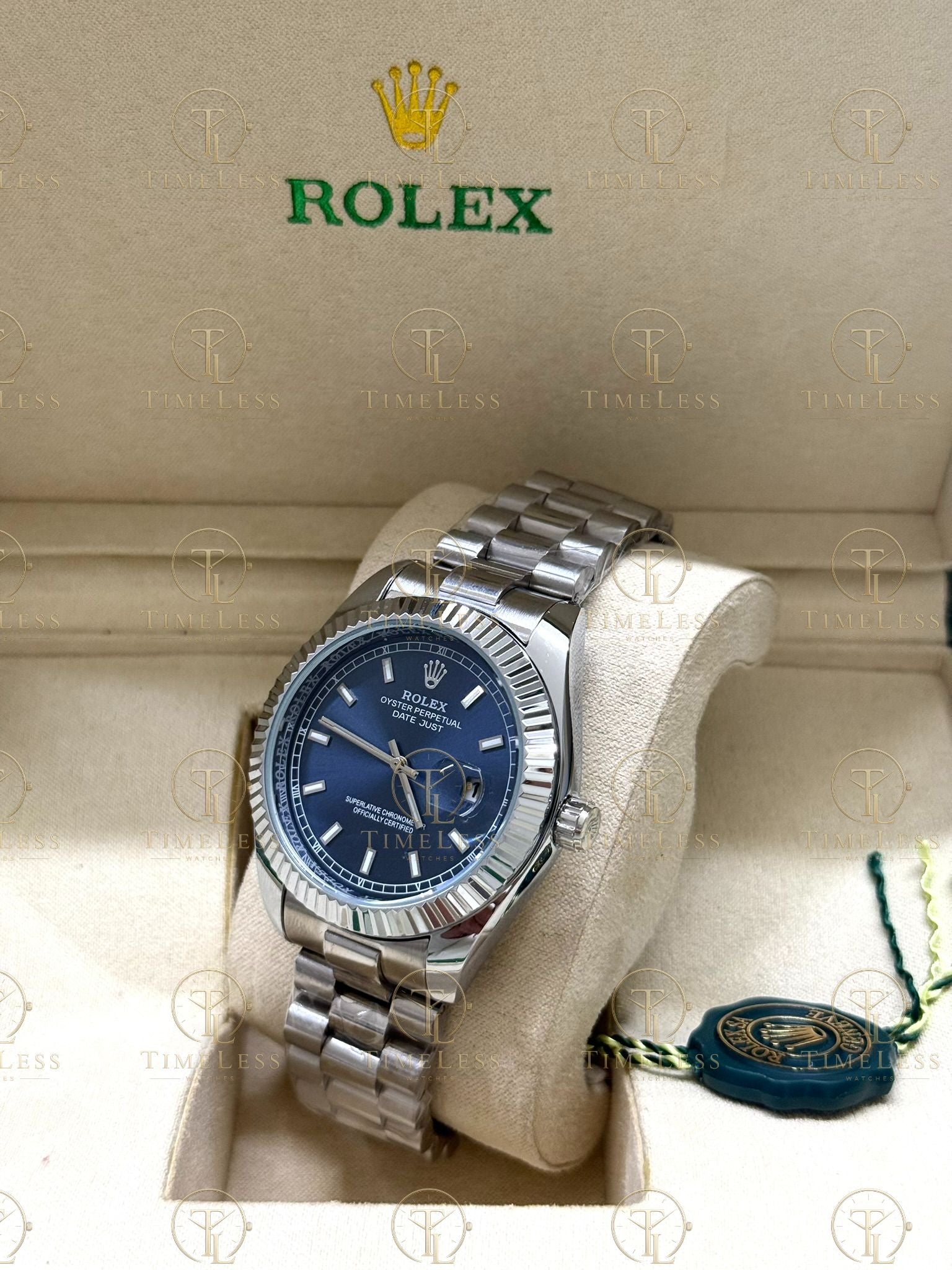 DATE JUST silver , blue dial , president bracelet
