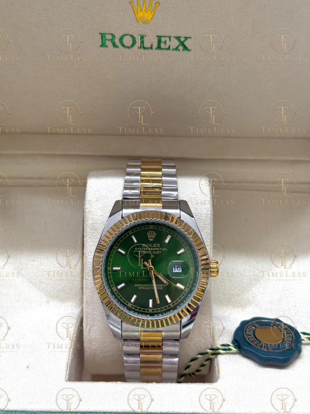 DATE JUST gold-silver , green dial , president bracelet
