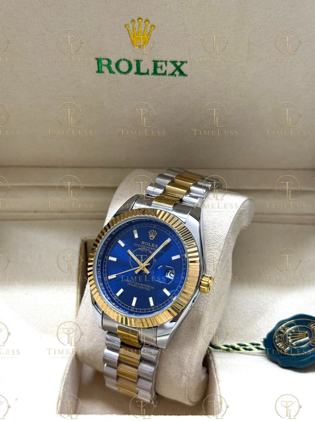 DATE JUST gold-silver , blue dial , president bracelet