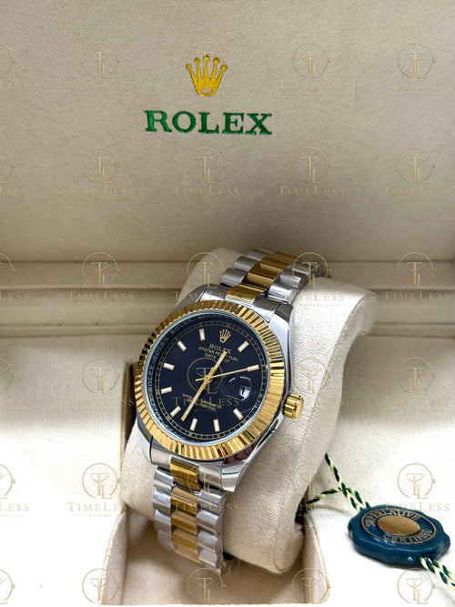 DATE JUST gold-silver , black dial , president bracelet