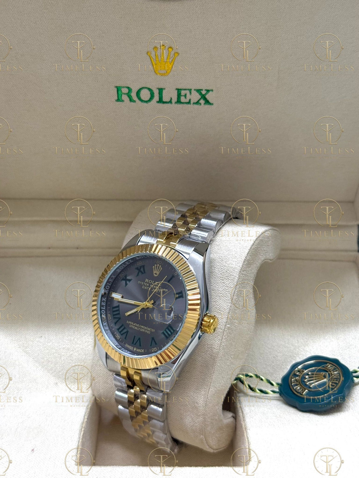 DATE JUST gold-silver , grey roman dial , president bracelet