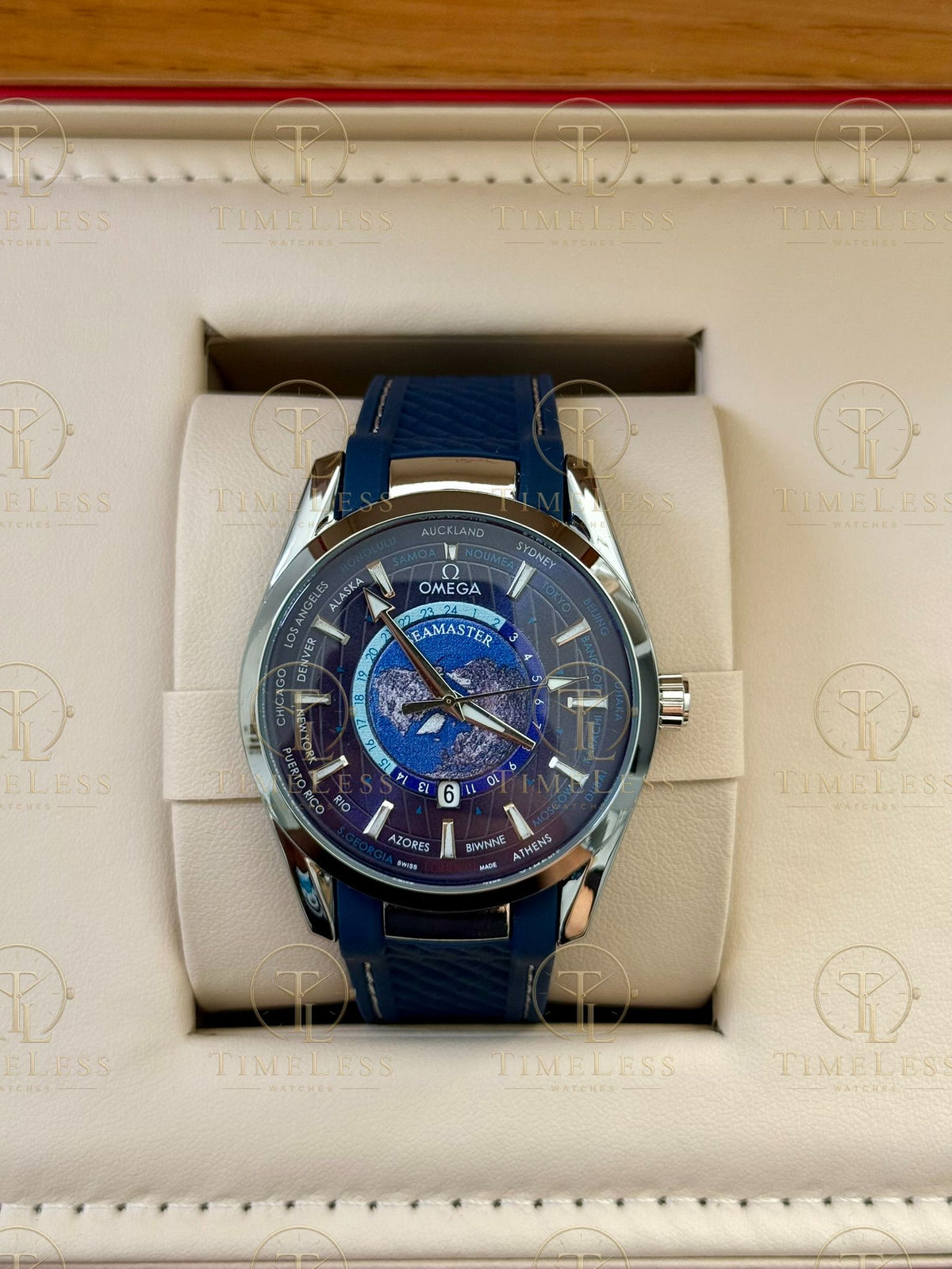 Omega Seamaster Aqua Terra Worldtimer 43mm Blue Strap